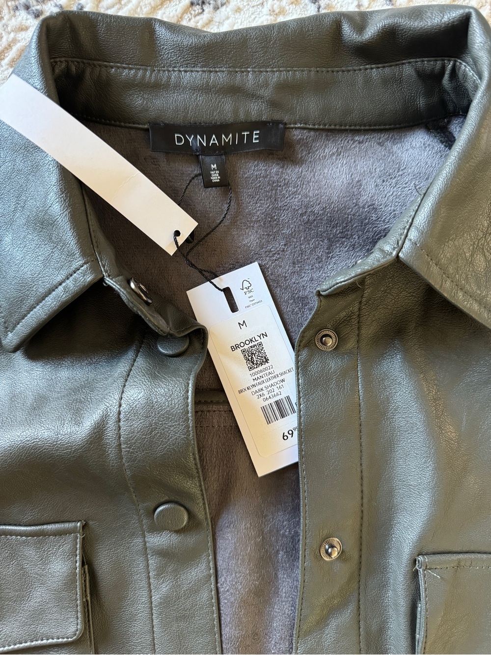 Dynamite Olive Green Faux Leather Shirt Jacket - Picture 2 of 2
